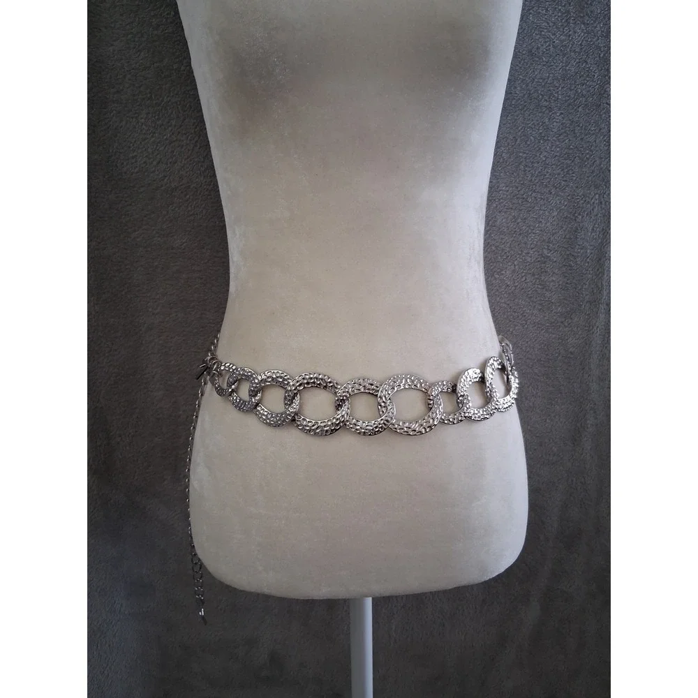 Chicos Chain Belt Silver Tone Hammered Textured Link Y2K Statement Boho Hippie